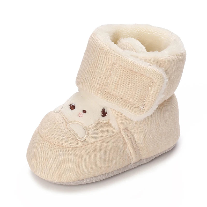 Image of Embroidered Bear Booties Shoes in cream w/ white bear from Baby Booties Boutique