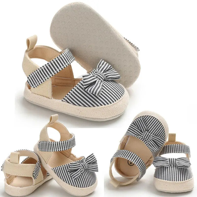 Image of Stripped Summer Sandals in black from Baby Booties Boutique