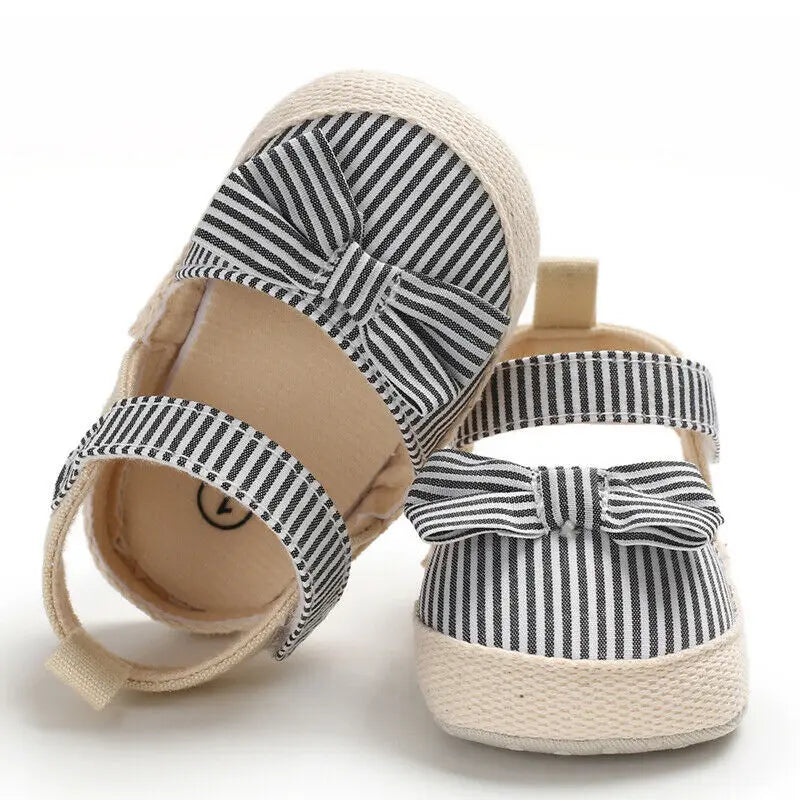 Image of Stripped Summer Sandals in black from Baby Booties Boutique