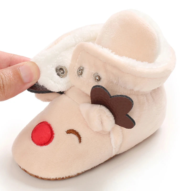 Image of Baby Rudolph Christmas Booties in apricot from Baby Booties Boutique