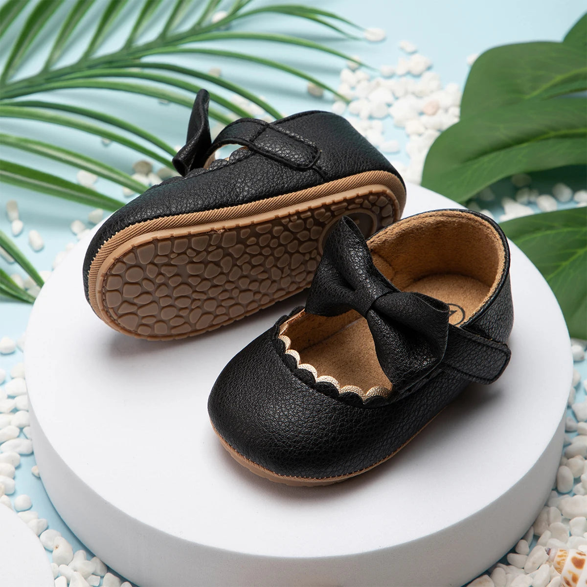 Image of Bowed Scalloped Dress Shoes in black from Baby Booties Boutique