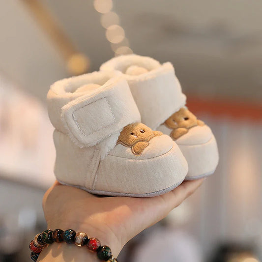 Image of Embroidered Bear Booties Shoes in cream w/ brown bear from Baby Booties Boutique