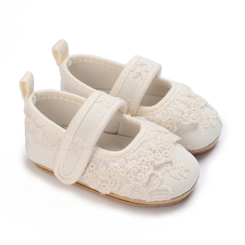 Image of Elegant Lace Flats with Straps Shoes in white from Baby Booties Boutique