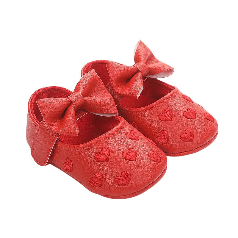 Image of Hearted Leather Baby Shoes in red from Baby Booties Boutique