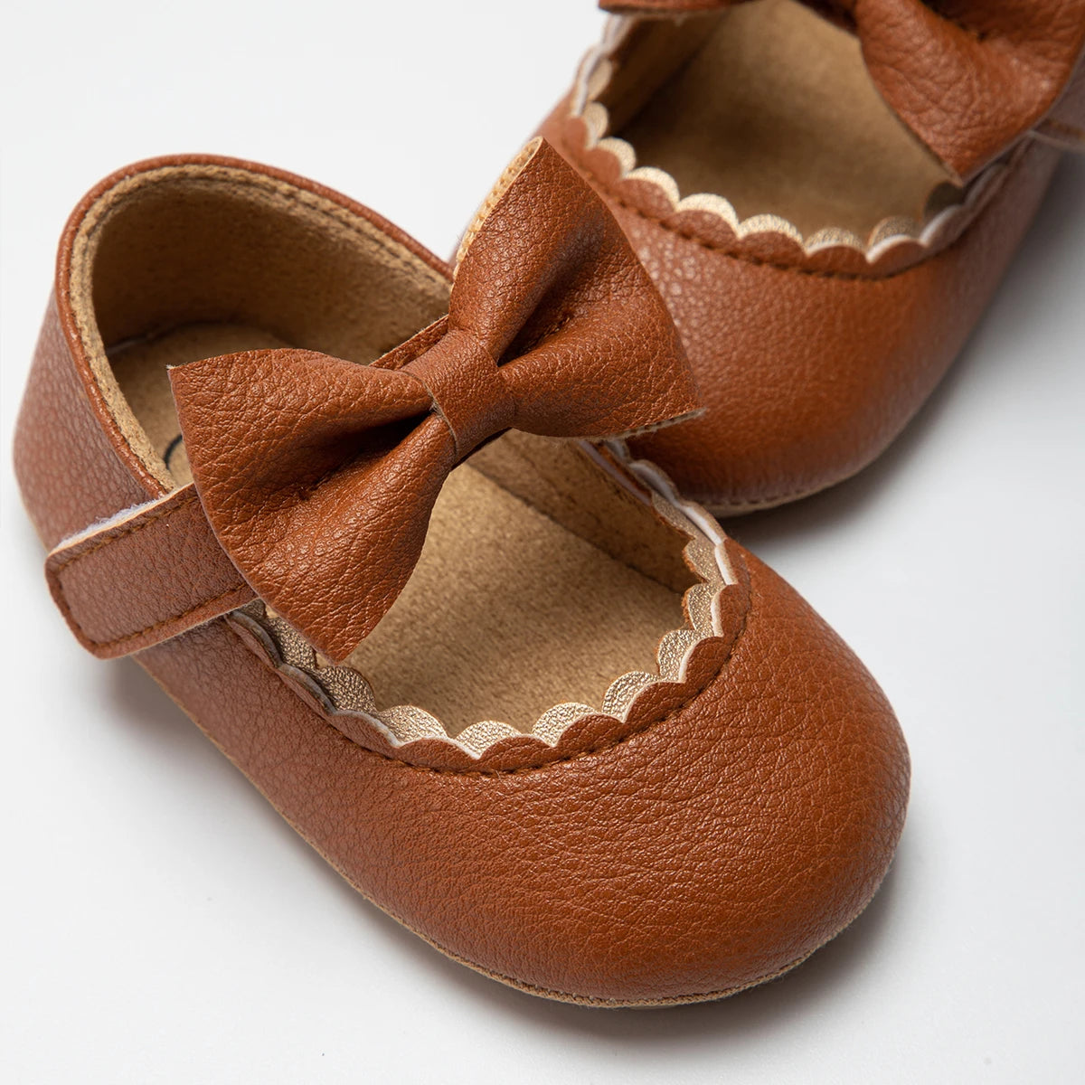 Image of Bowed Scalloped Dress Shoes in brown from Baby Booties Boutique