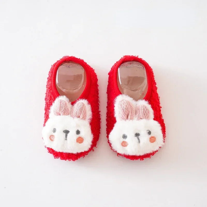 Image of Baby Plush Rabbit Anti-Slip Sock Shoes in Red from Baby Booties Boutique