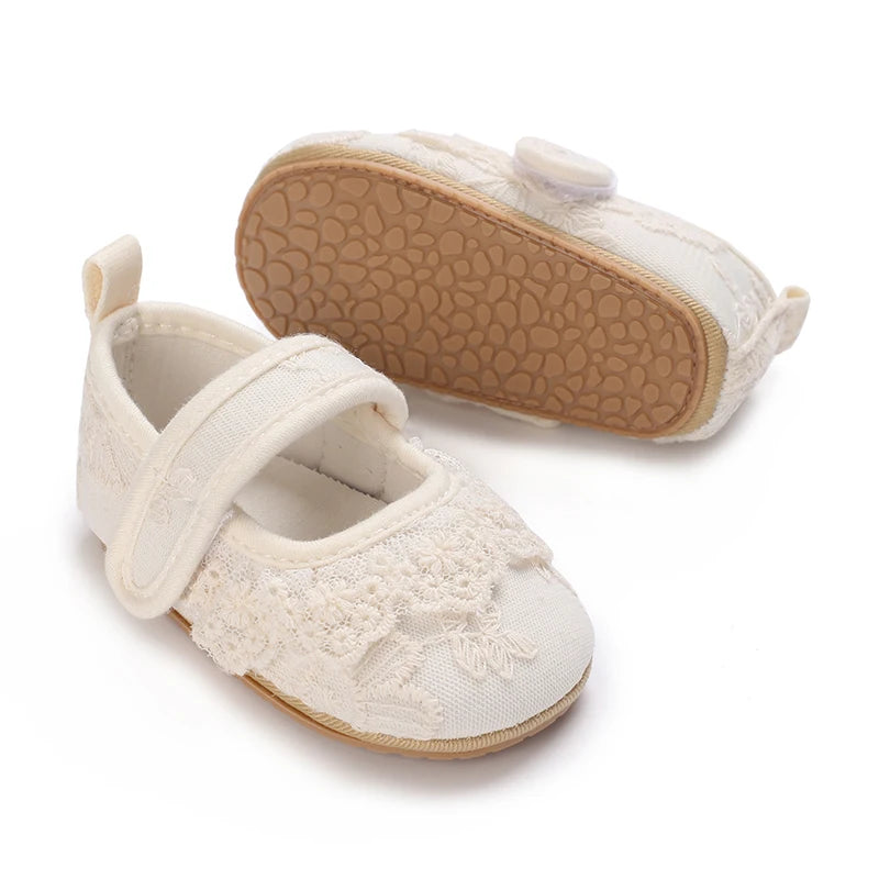 Image of Elegant Lace Flats with Straps Shoes in white from Baby Booties Boutique