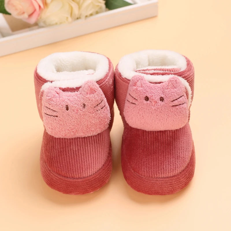 Image of Corduroy Winter Soft Sole Booties in Strawberry from Baby Booties Boutique