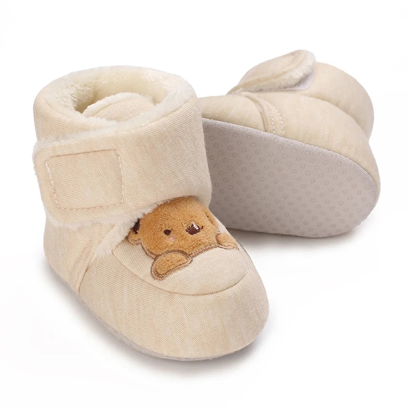 Image of Embroidered Bear Booties Shoes in cream w/ brown bear from Baby Booties Boutique