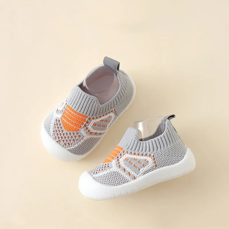 Image of Breathable 2-Tone Mesh Slip-Ons in Grey/Orange from Baby Booties Boutique