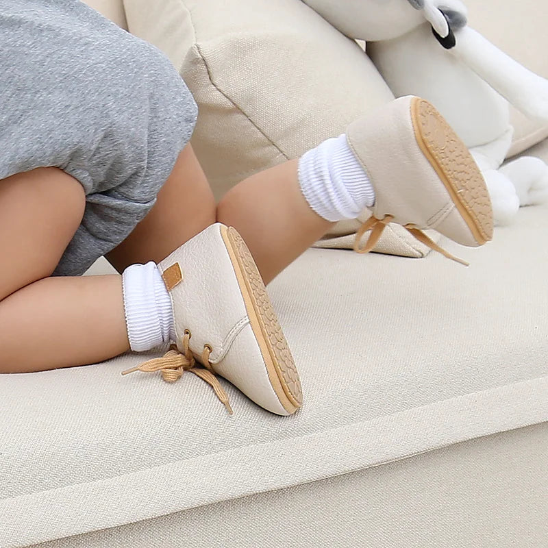 Image of Baby Retro Laced Sneakers in Beige from Baby Booties Boutique