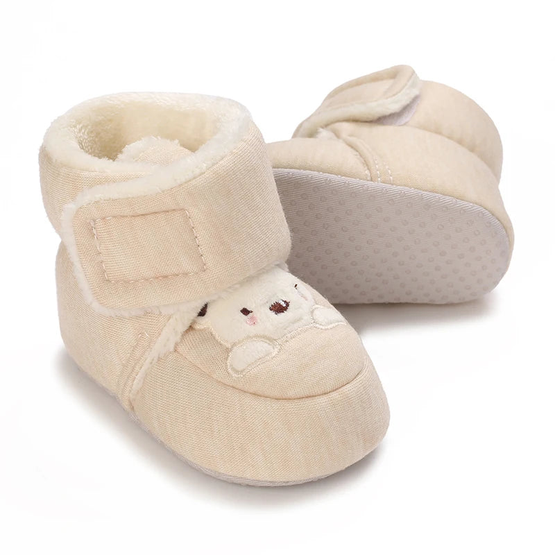 Image of Embroidered Bear Booties Shoes in cream w/ white bear from Baby Booties Boutique