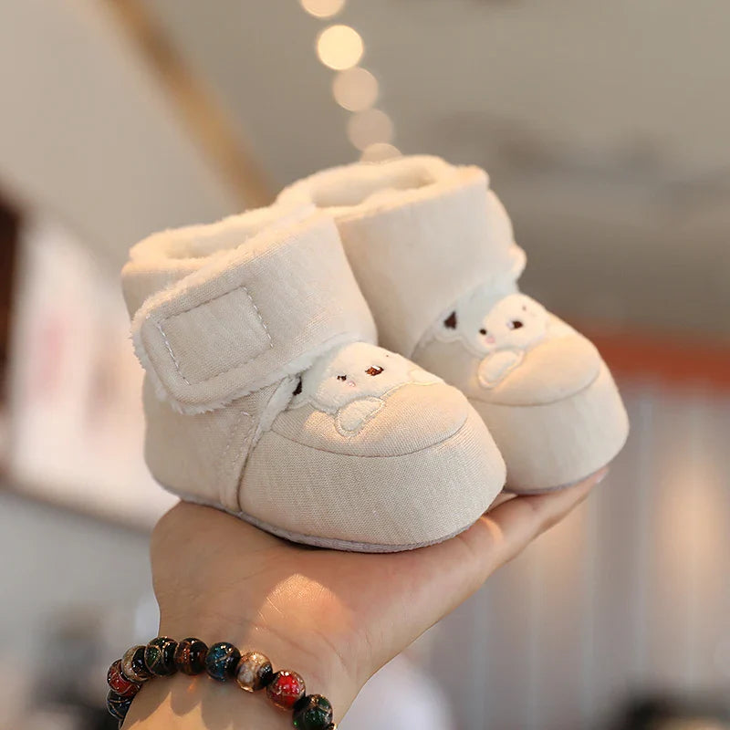 Image of Embroidered Bear Booties Shoes in cream w/ white bear from Baby Booties Boutique