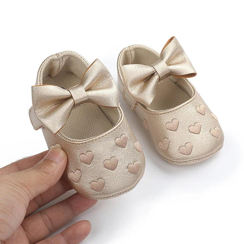 Image of Hearted Leather Baby Shoes in gold from Baby Booties Boutique