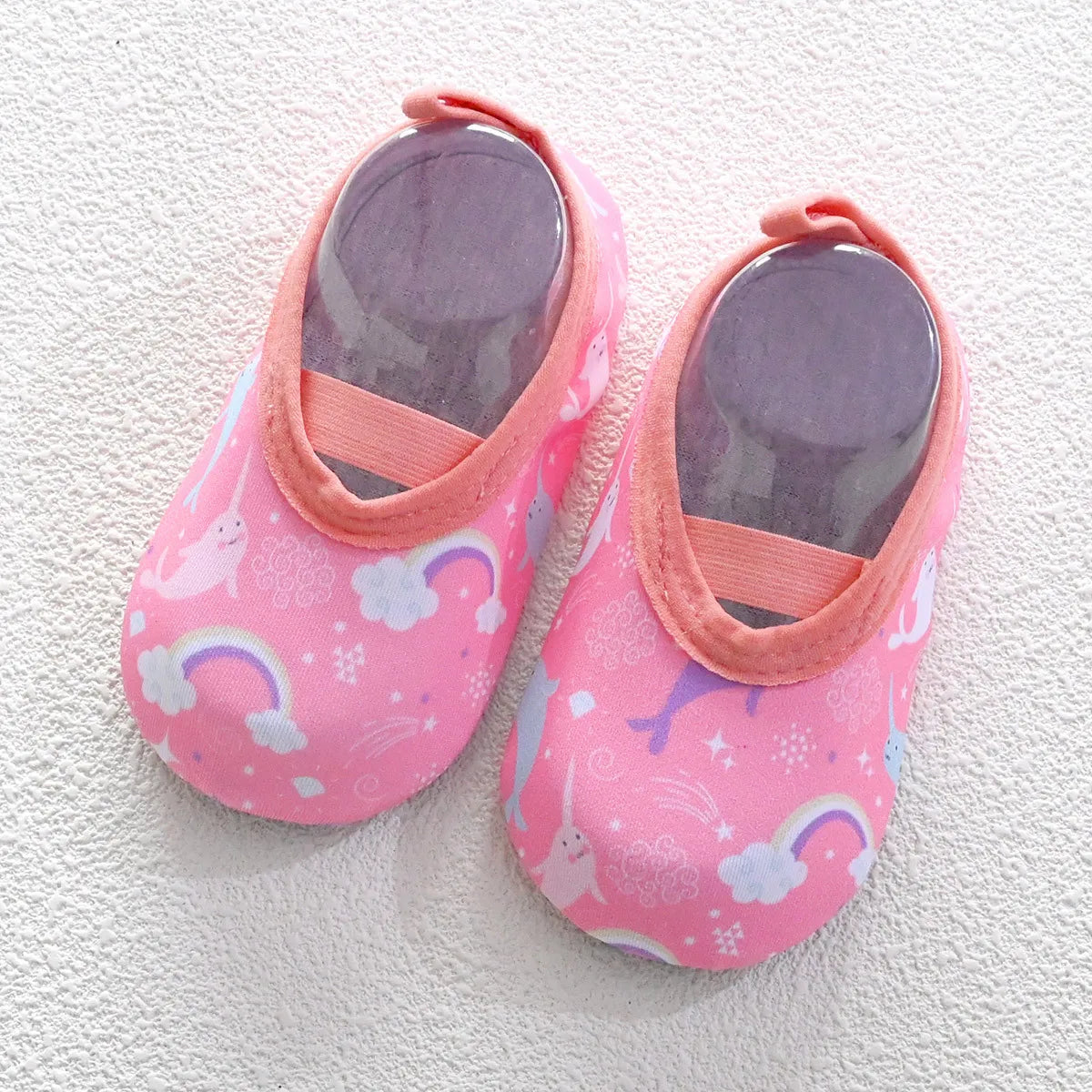 Image of Water Sport Baby Shoes in pink w/ whales & rainbows from Baby Booties Boutique