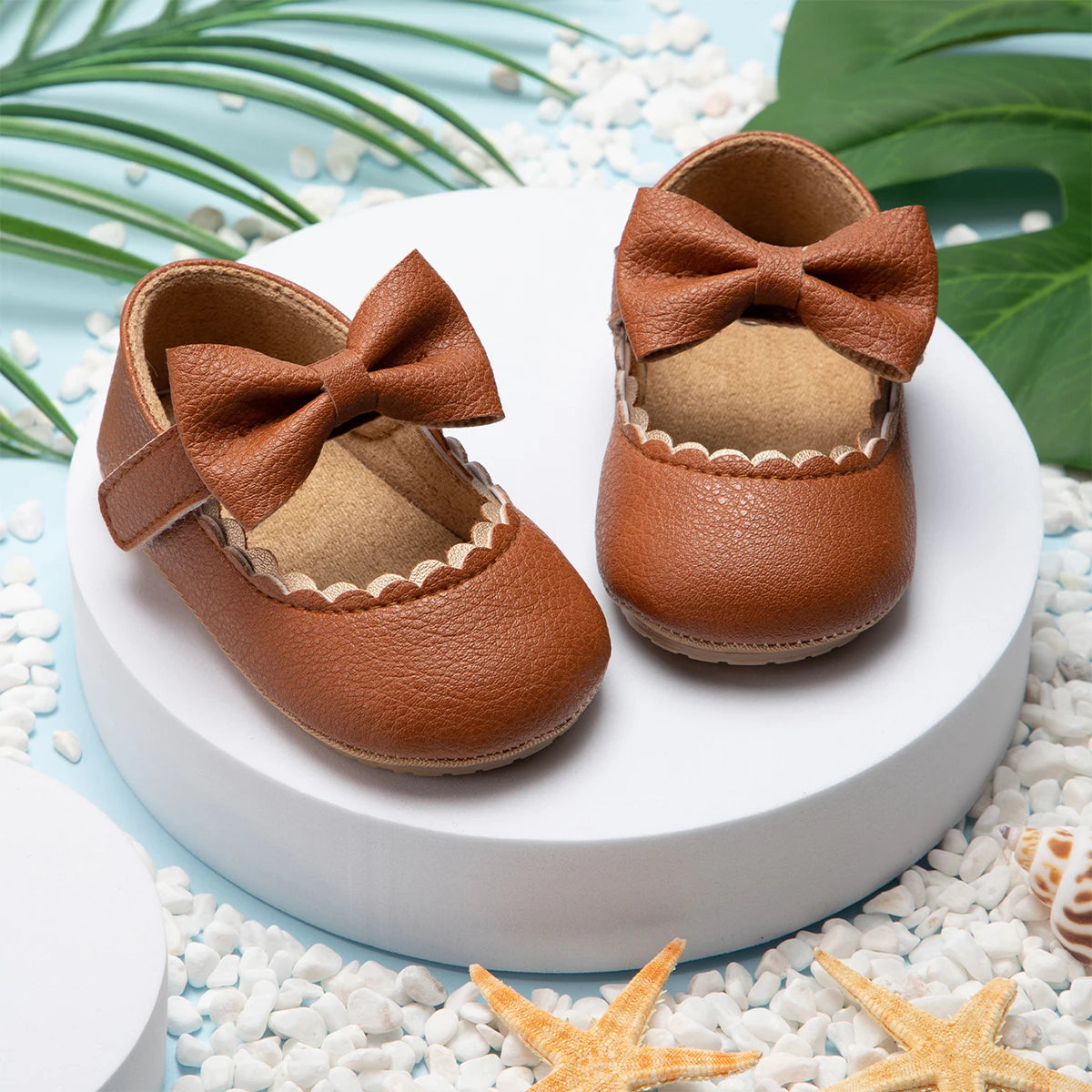 Image of Bowed Scalloped Dress Shoes in brown  from Baby Booties Boutique