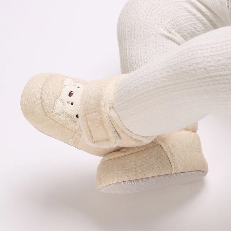 Image of Embroidered Bear Booties Shoes in cream w/ white bear from Baby Booties Boutique