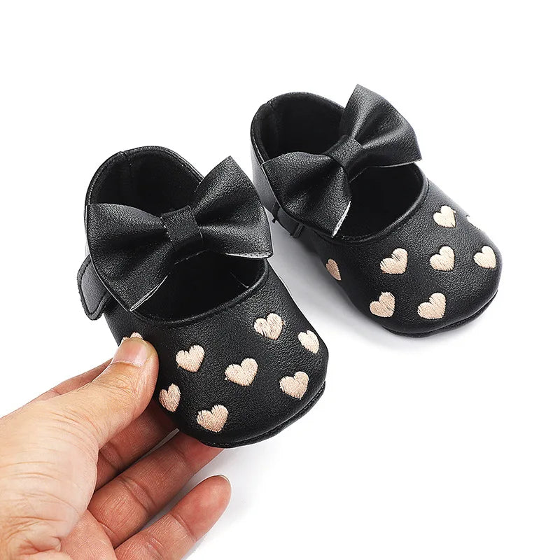 Image of Hearted Leather Baby Shoes in black from Baby Booties Boutique