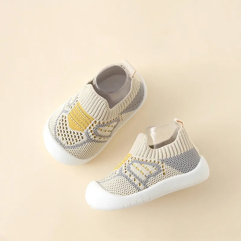 Image of Breathable 2-Tone Mesh Slip-Ons in Khaki/Grey from Baby Booties Boutique