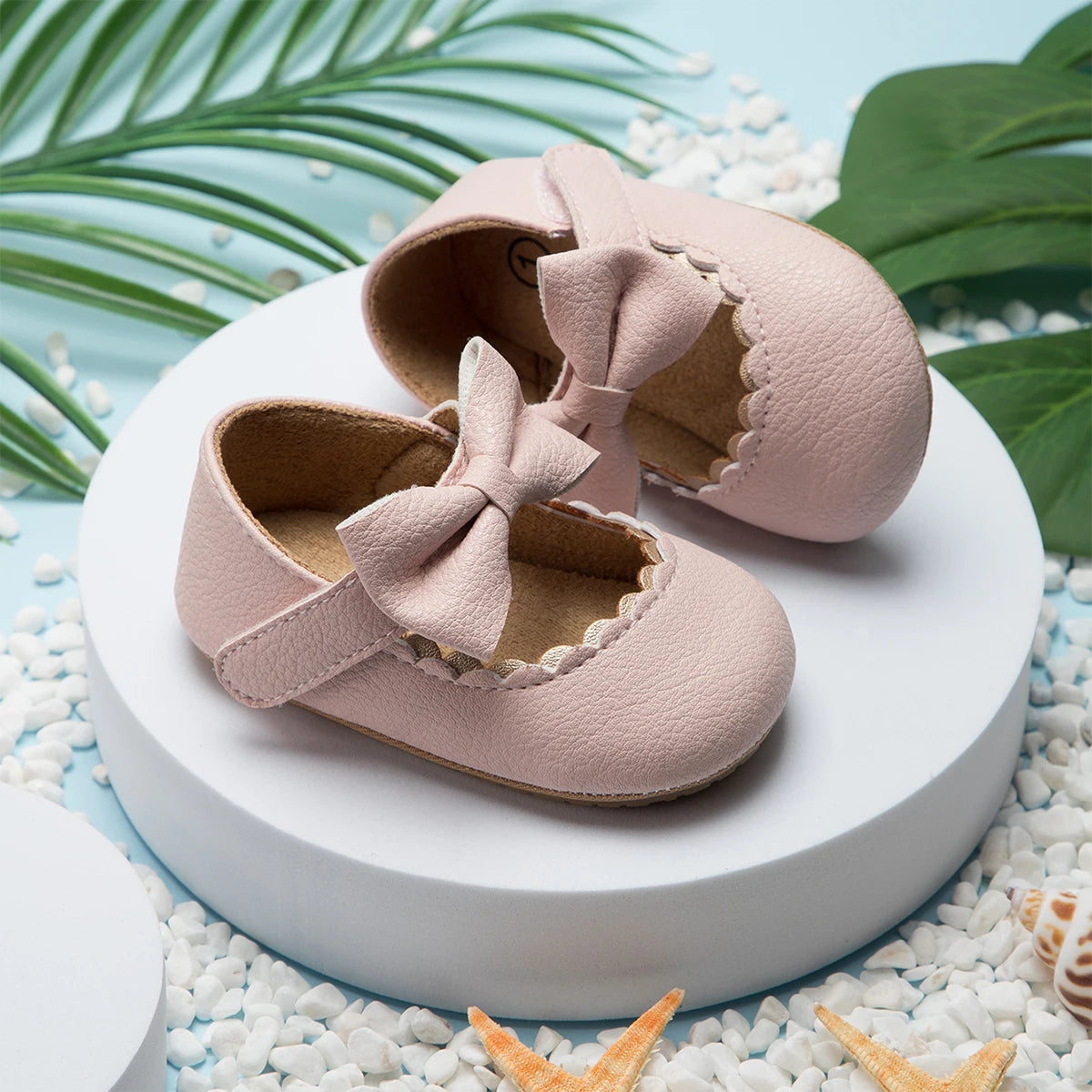 Image of Bowed Scalloped Dress Shoes in pink from Baby Booties Boutique