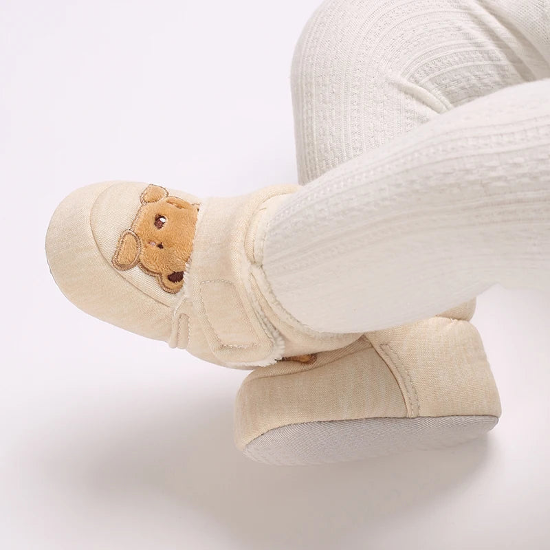 Image of Embroidered Bear Booties Shoes in cream w/ brown bear from Baby Booties Boutique