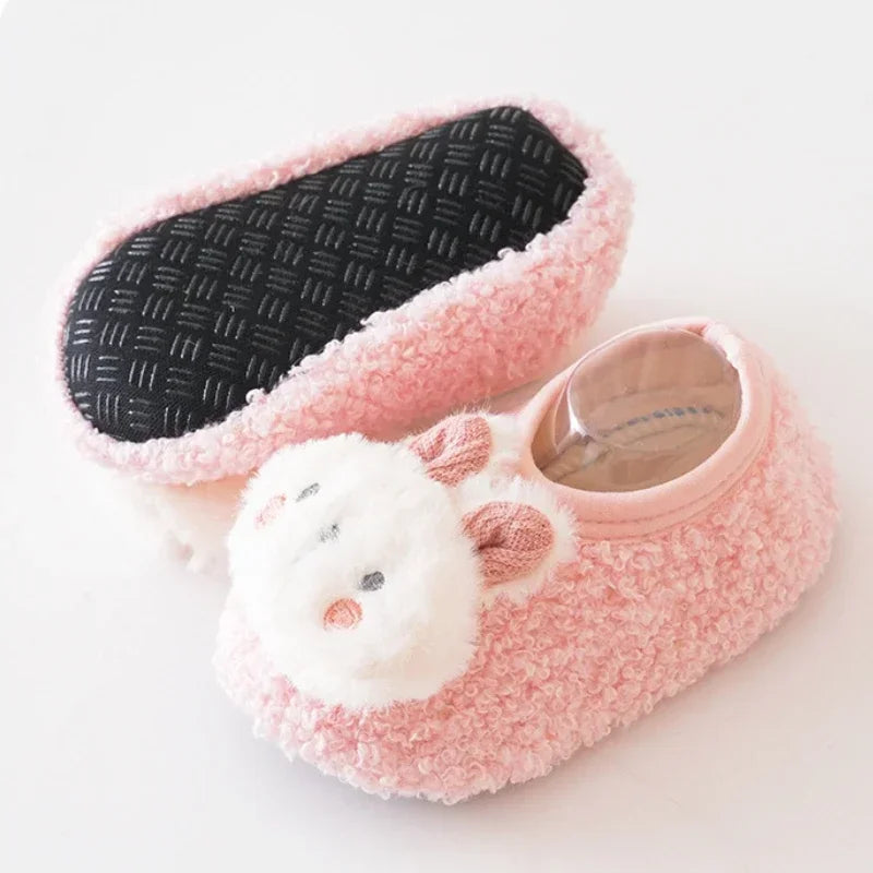 Image of Baby Plush Rabbit Anti-Slip Sock Shoes in Pink from Baby Booties Boutique