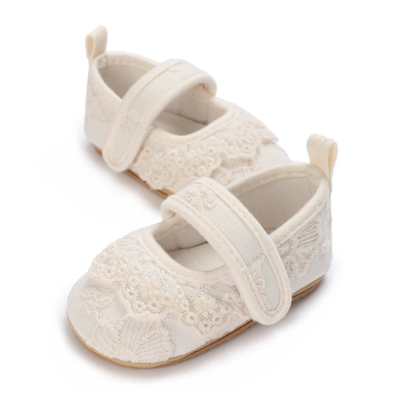 Image of Elegant Lace Flats with Straps Shoes in white from Baby Booties Boutique