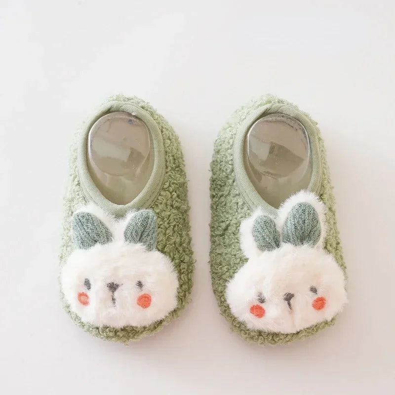 Image of Baby Plush Rabbit Anti-Slip Sock Shoes in Green from Baby Booties Boutique