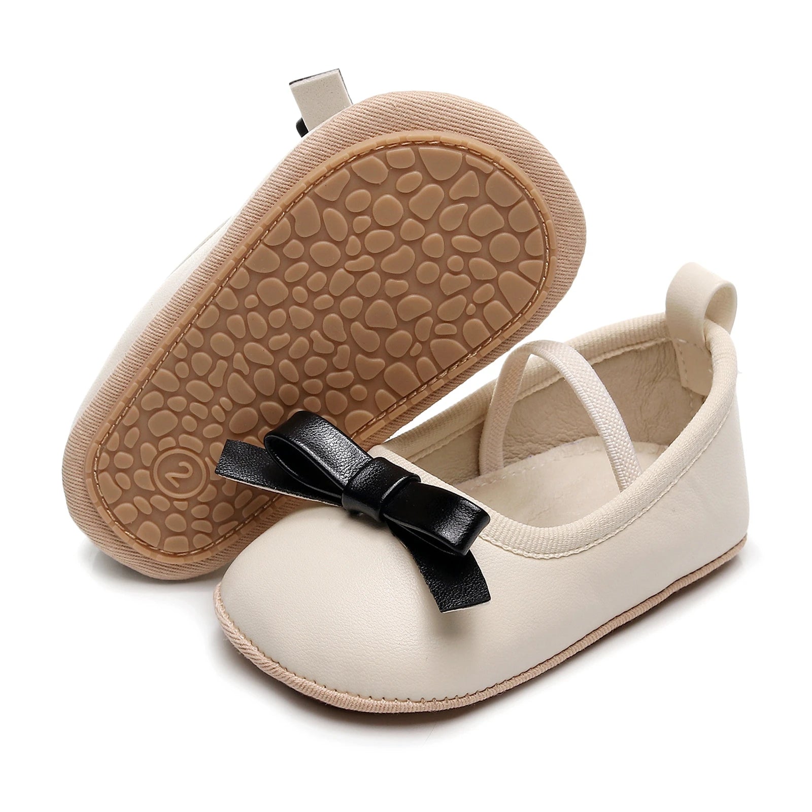 Image of Bow Flats in Beige from Baby Booties Boutique