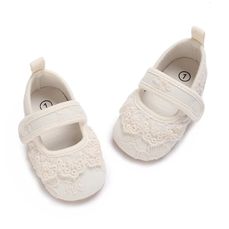 Image of Elegant Lace Flats with Straps Shoes in white from Baby Booties Boutique