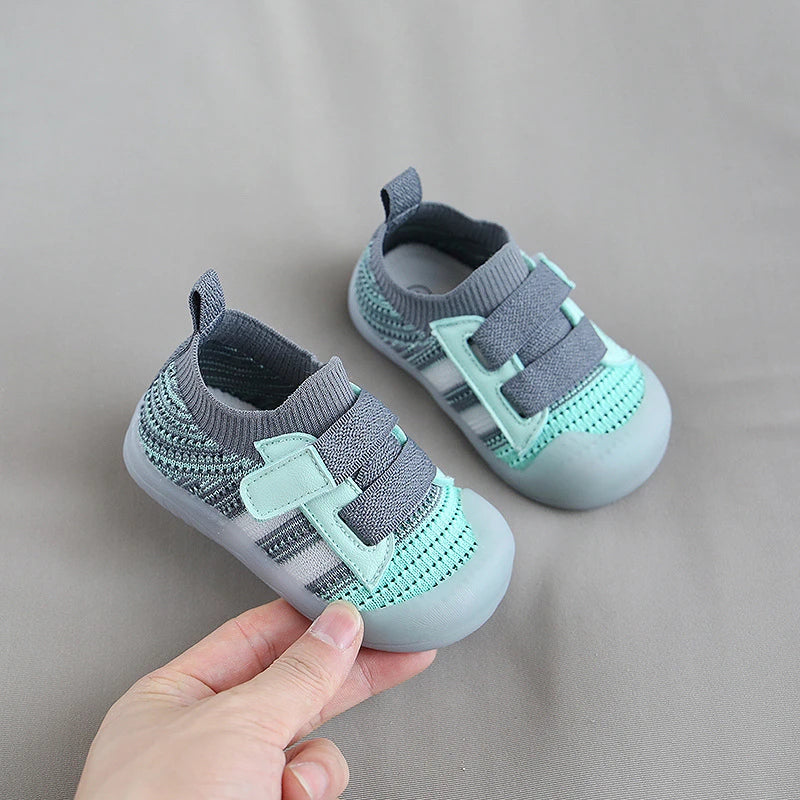 Image of 2-Tone Mesh Flex Sneakers in Mint Green/Grey from Baby Booties Boutique