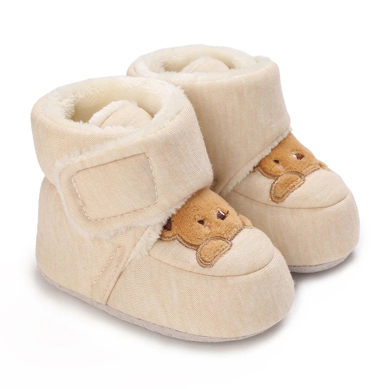 Image of Embroidered Bear Booties Shoes in cream w/ brown bear from Baby Booties Boutique