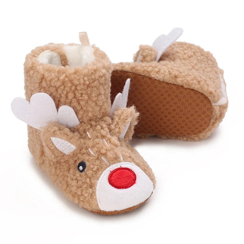 Image of Baby Rudolph Christmas Booties in brown from Baby Booties Boutique