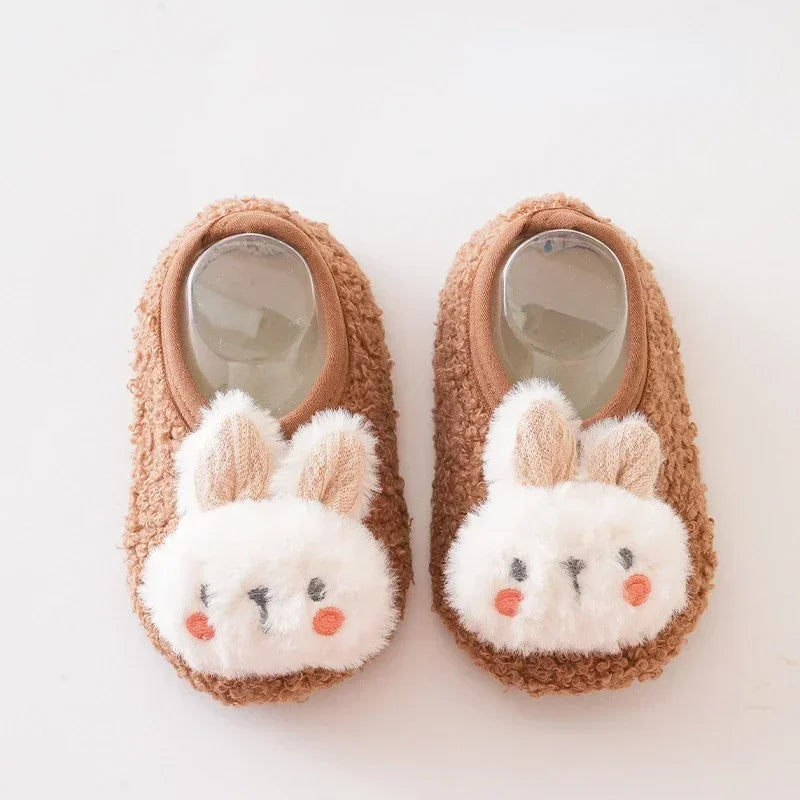 Image of Baby Plush Rabbit Anti-Slip Sock Shoes in Brown from Baby Booties Boutique