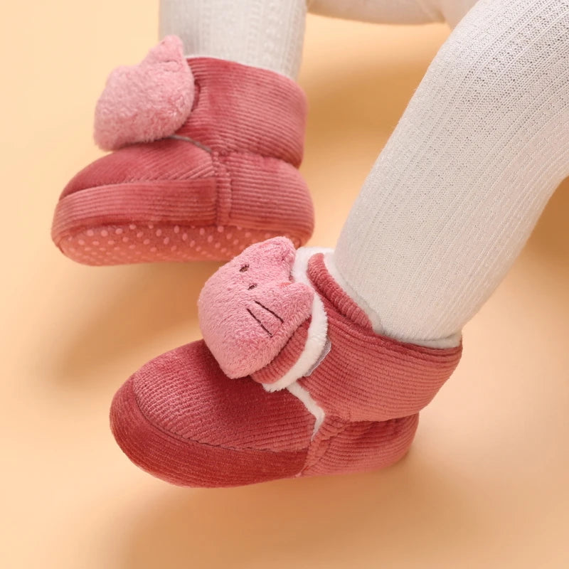 Image of Corduroy Winter Soft Sole Booties in Strawberry from Baby Booties Boutique