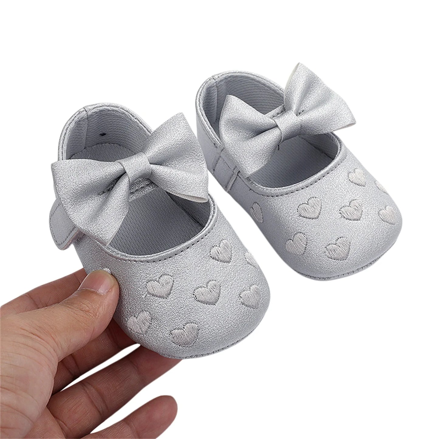 Image of Hearted Leather Baby Shoes in silver from Baby Booties Boutique