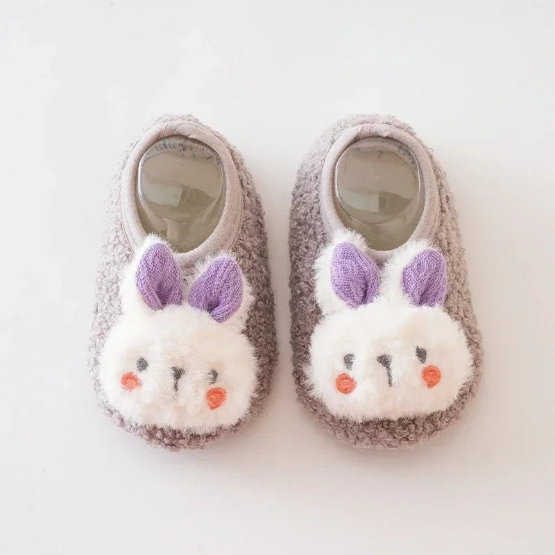 Image of Baby Plush Rabbit Anti-Slip Sock Shoes in Grey from Baby Booties Boutique