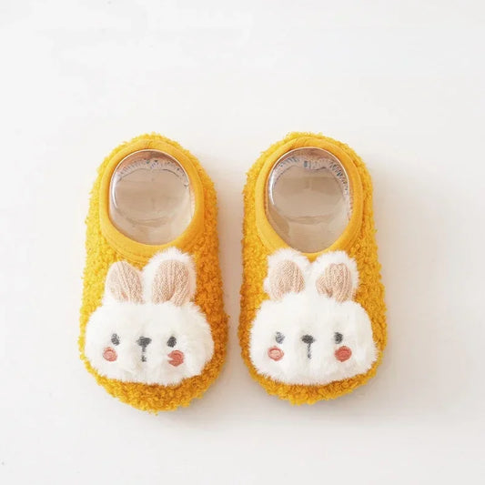 Image of Baby Plush Rabbit Anti-Slip Sock Shoes in Yellow from Baby Booties Boutique