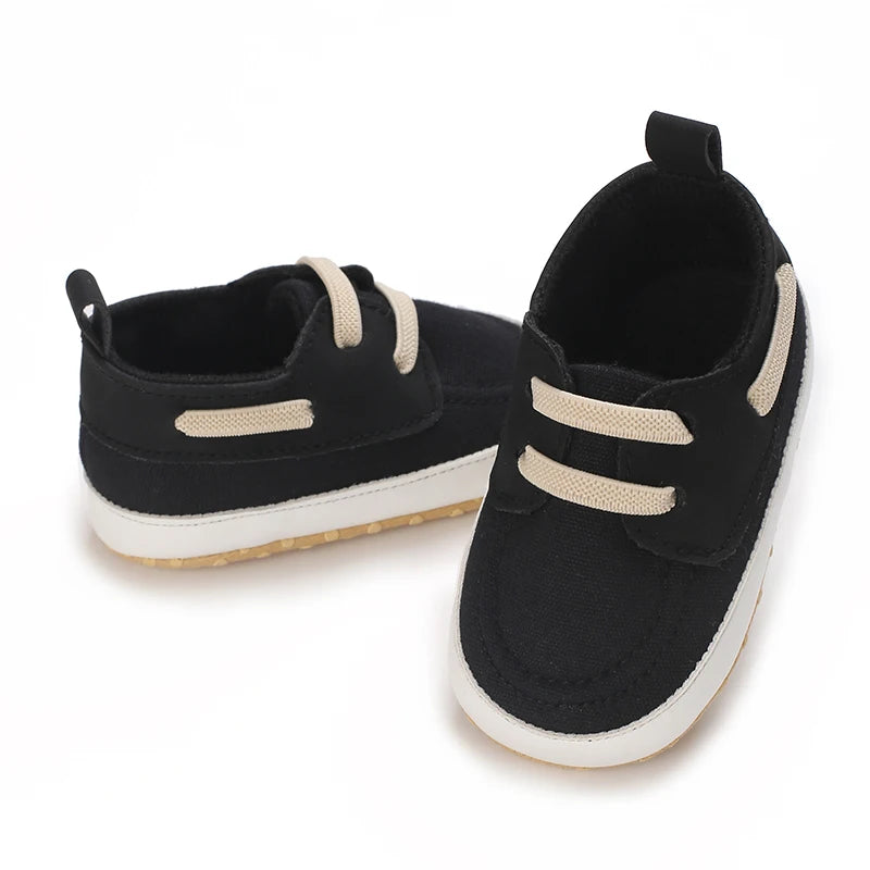 Image of infant boat shoes in black from Baby Booties Boutique