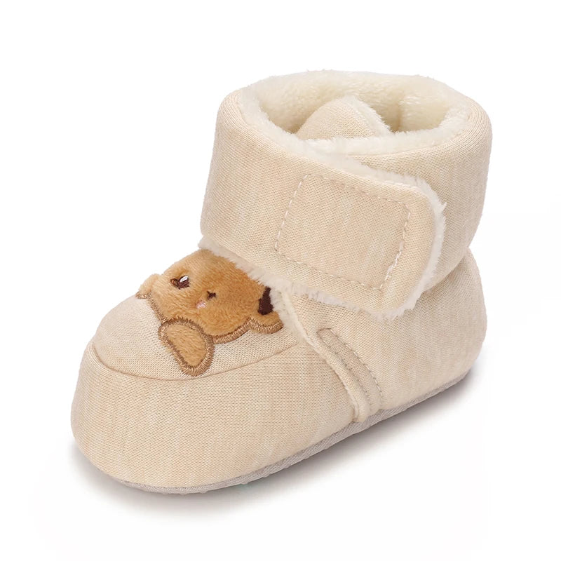 Image of Embroidered Bear Booties Shoes in cream w/ brown bear from Baby Booties Boutique