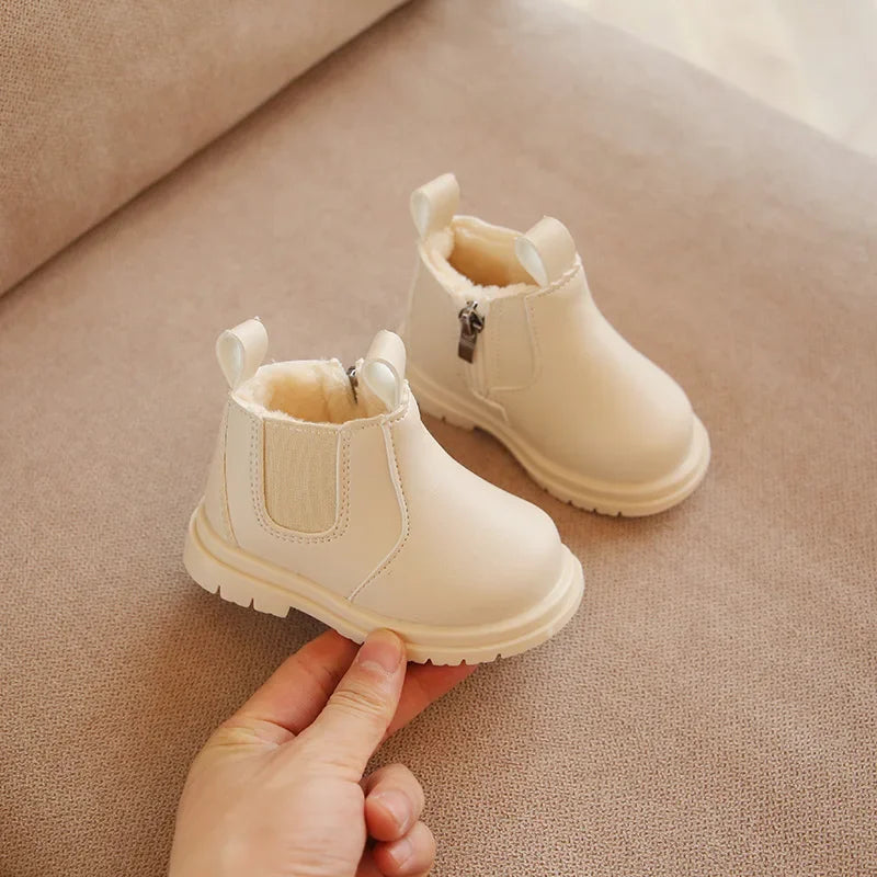 Image of warm fur boots in beige from Baby Booties Boutique