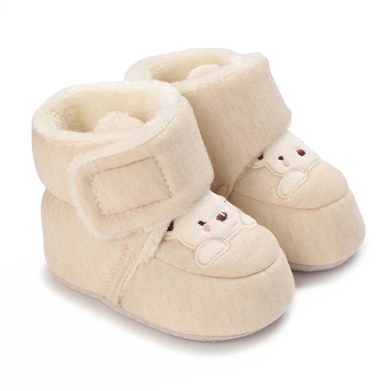 Image of Embroidered Bear Booties Shoes in cream w/ white bear from Baby Booties Boutique