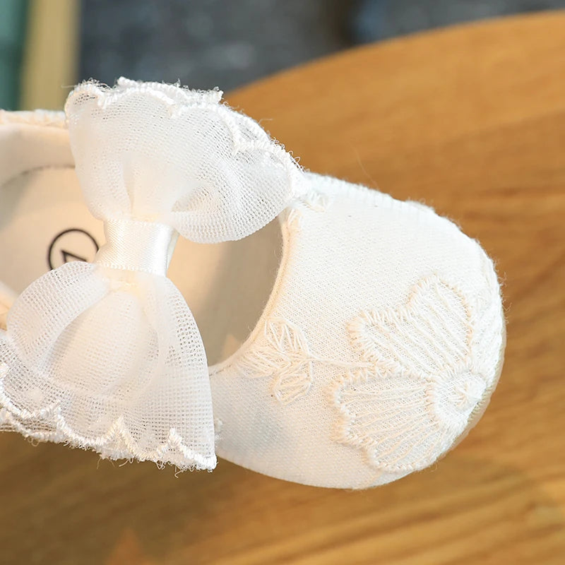 Image of Princess Lace with Bows Shoes in white from Baby Booties Boutique