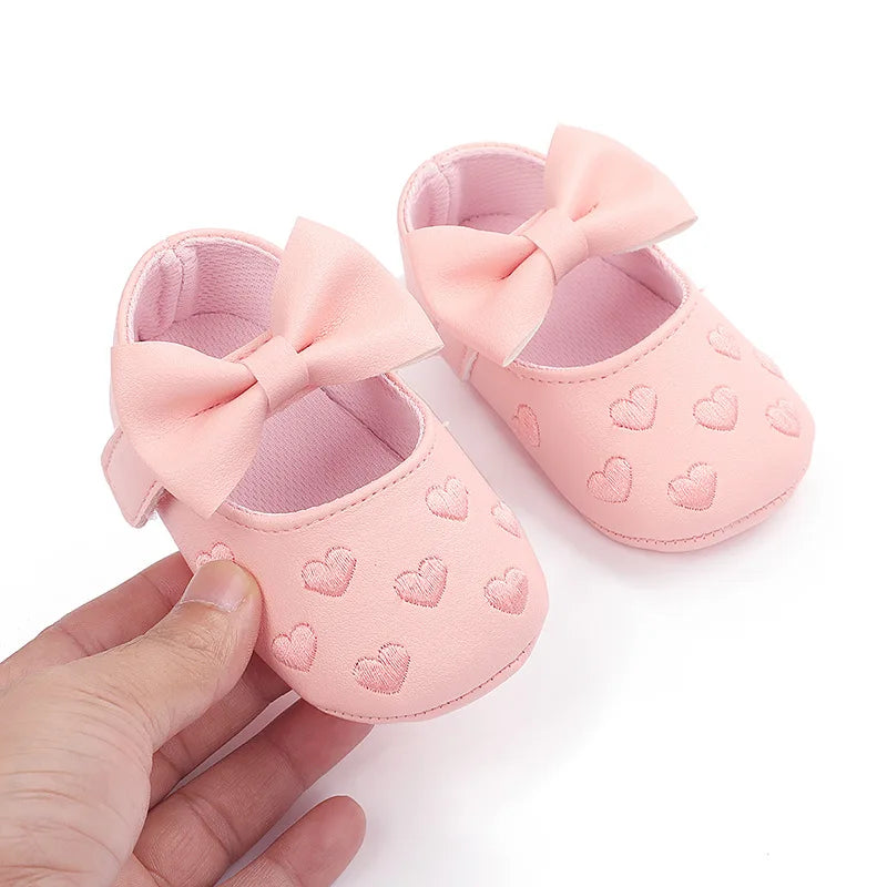 Image of Hearted Leather Baby Shoes in pink from Baby Booties Boutique