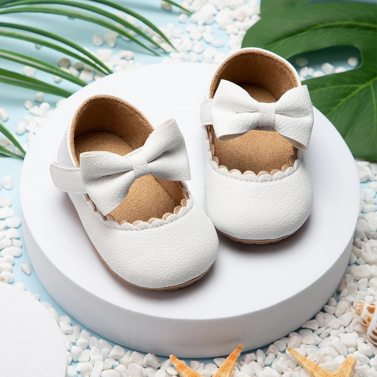 Image of Bowed Scalloped Dress Shoes in white from Baby Booties Boutique