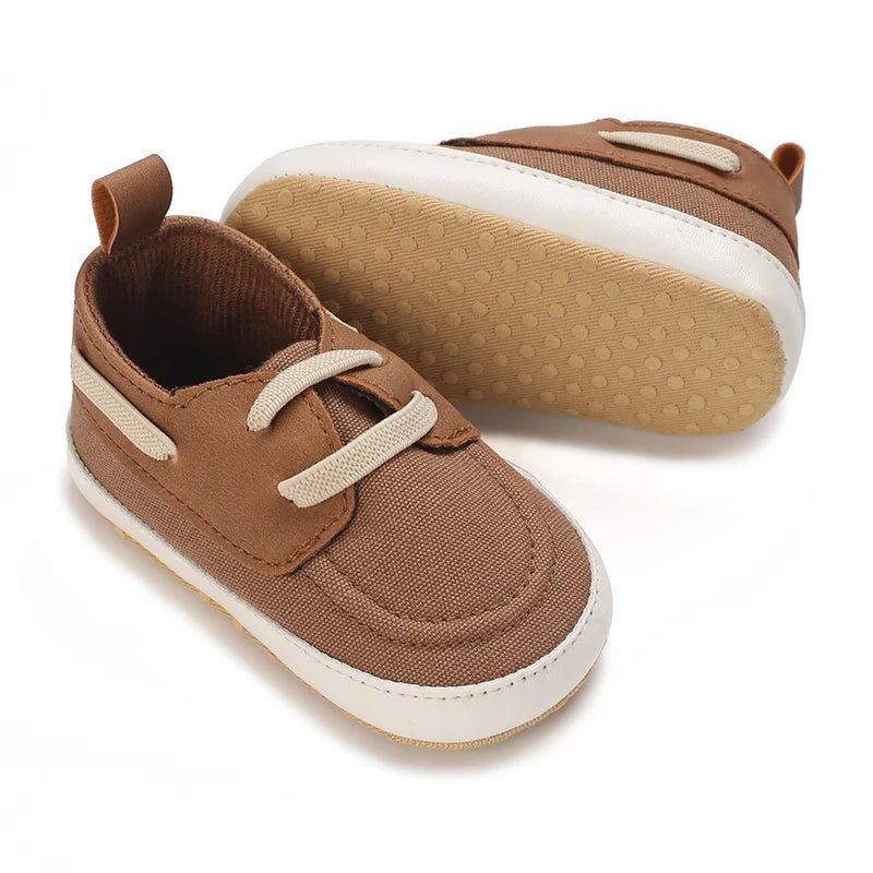 Image of infant boat shoes in brown from Baby Booties Boutique