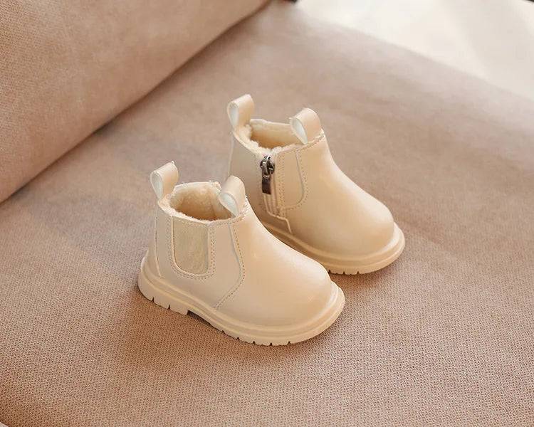 Image of warm fur boots in beige from Baby Booties Boutique