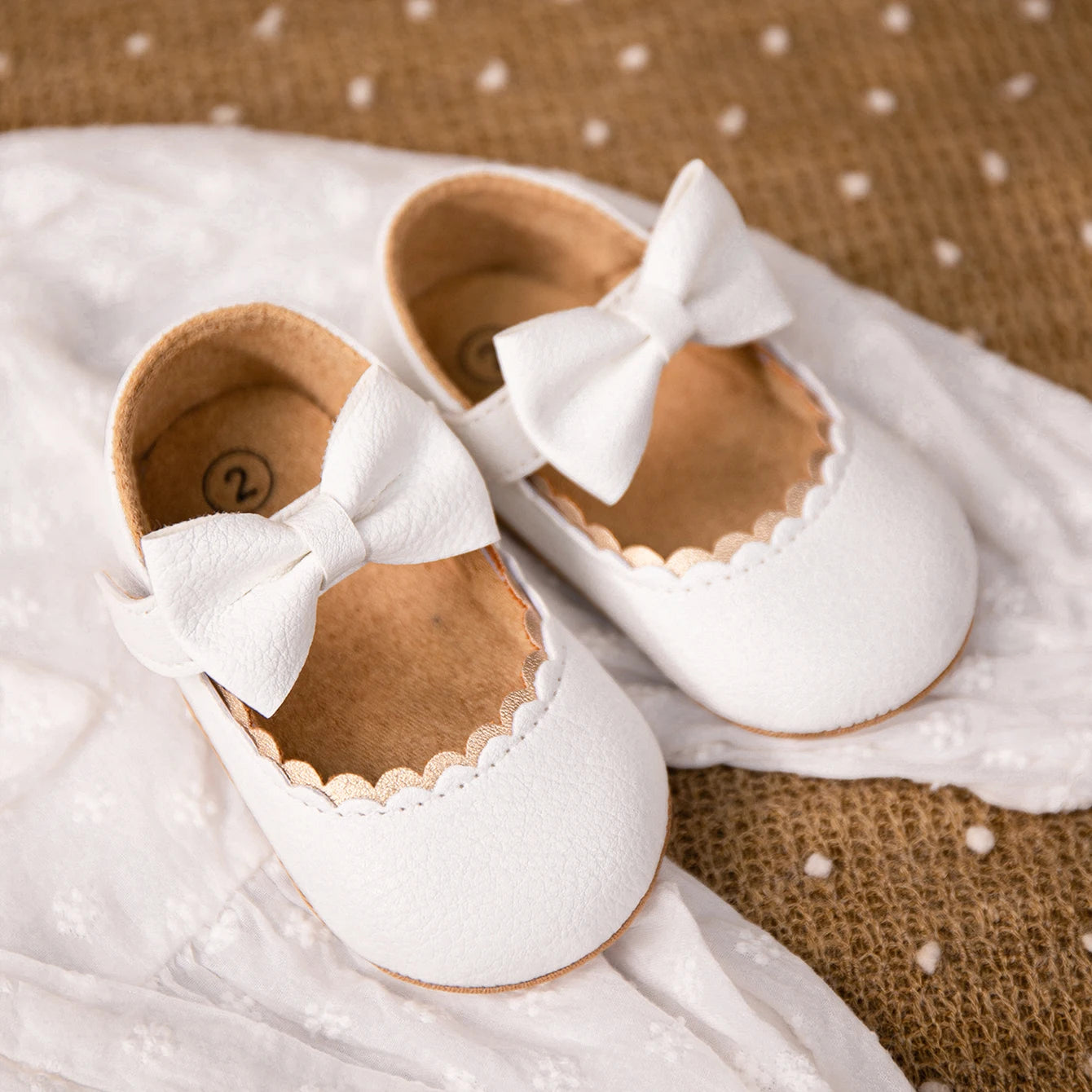 Image of Bowed Scalloped Dress Shoes in white from Baby Booties Boutique