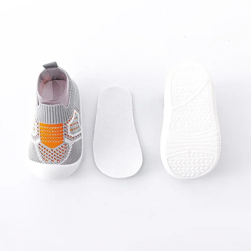 Image of Breathable 2-Tone Mesh Slip-Ons in Grey/Orange from Baby Booties Boutique