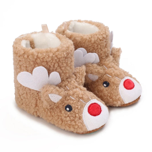 Image of Baby Rudolph Christmas Booties in brown from Baby Booties Boutique